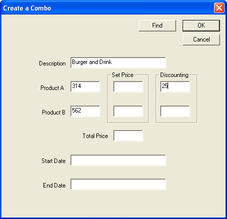 Kit/Combo Entry Screen