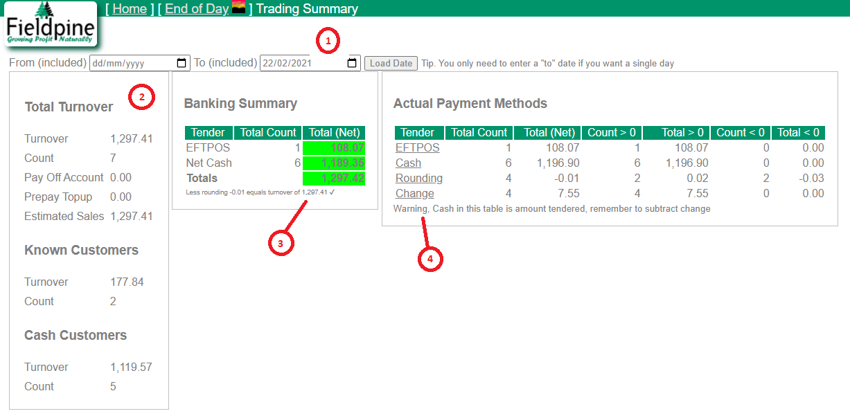 View of Trading Summary Screen